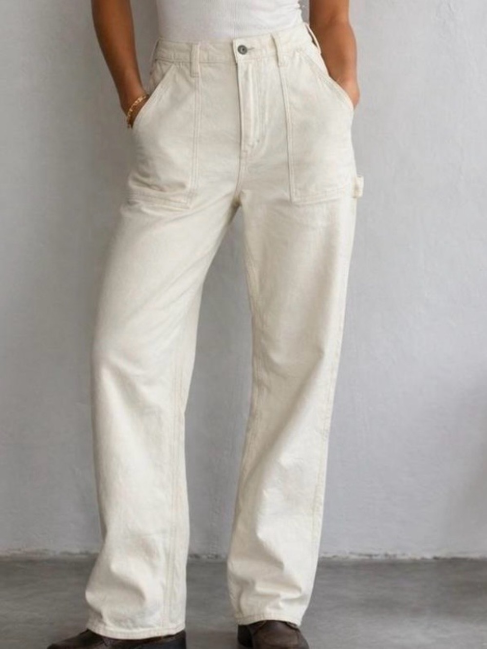 NWT Abercrombie & Fitch Cream Carpenter Jeans 90’s Straight Leg 33 16 Long
